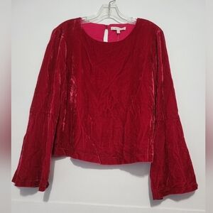 Beltaine Women's Bell Sleeve Red Velvet Blouse NWT
